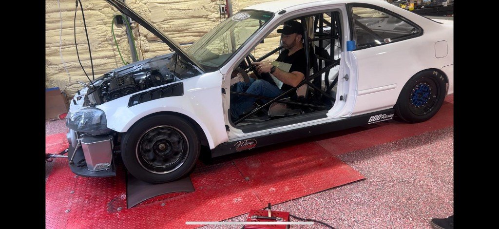 Honda Civic race car on the dyno